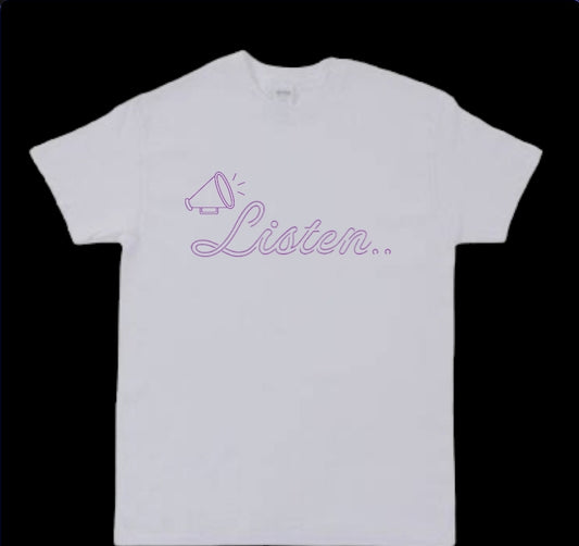White&Pink Listen Short Sleeve Shirt
